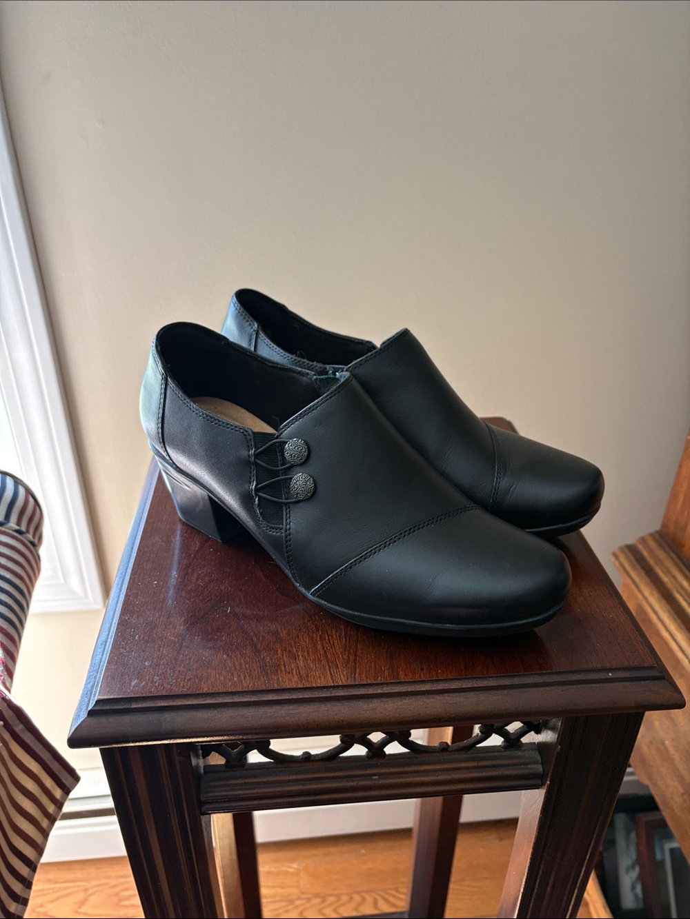 Clarks Black Low Block Heel Slip-On Shoes